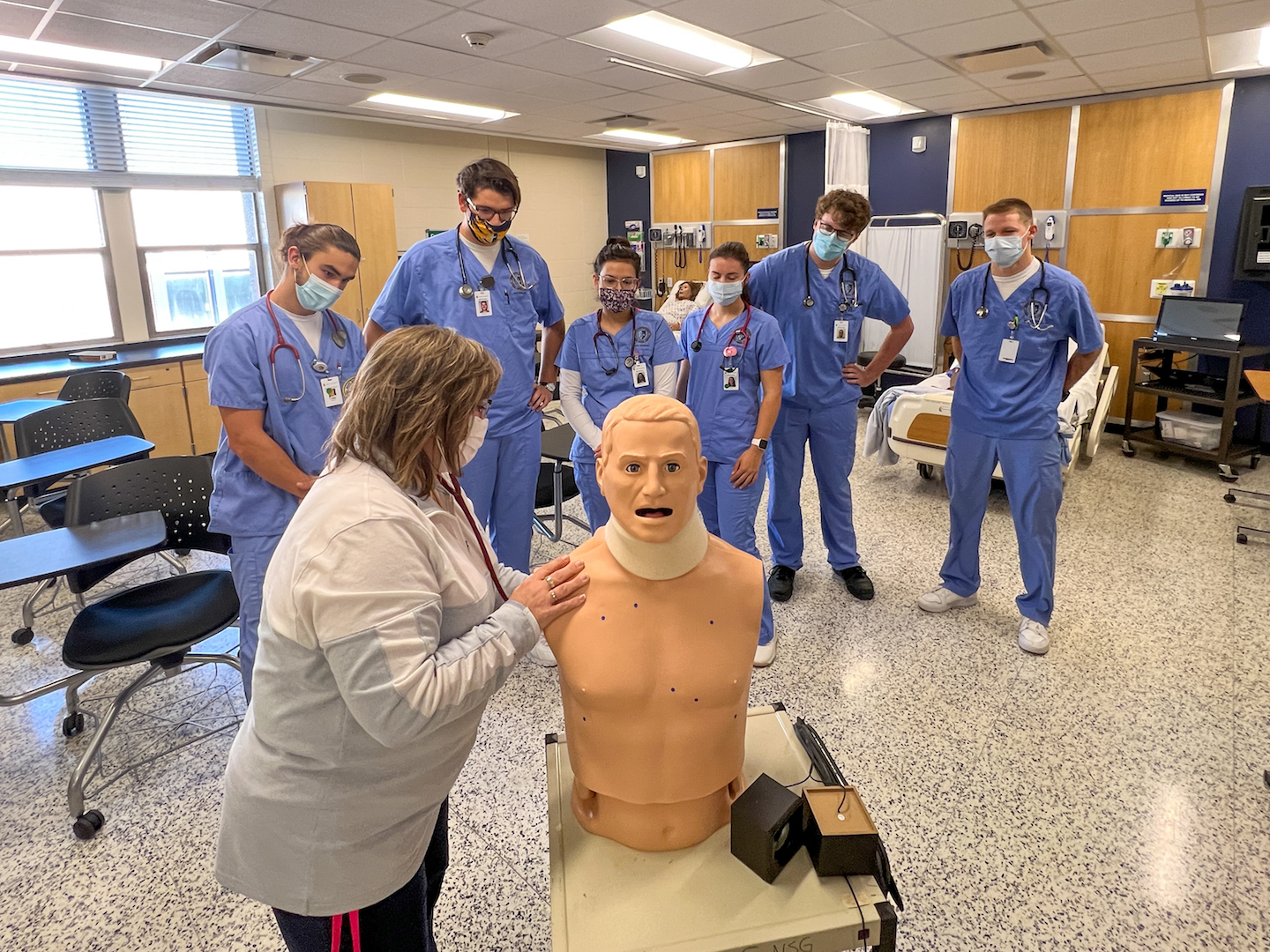 Nursing students during a class at the Avera Science & Nursing Complex at Mount Marty University.