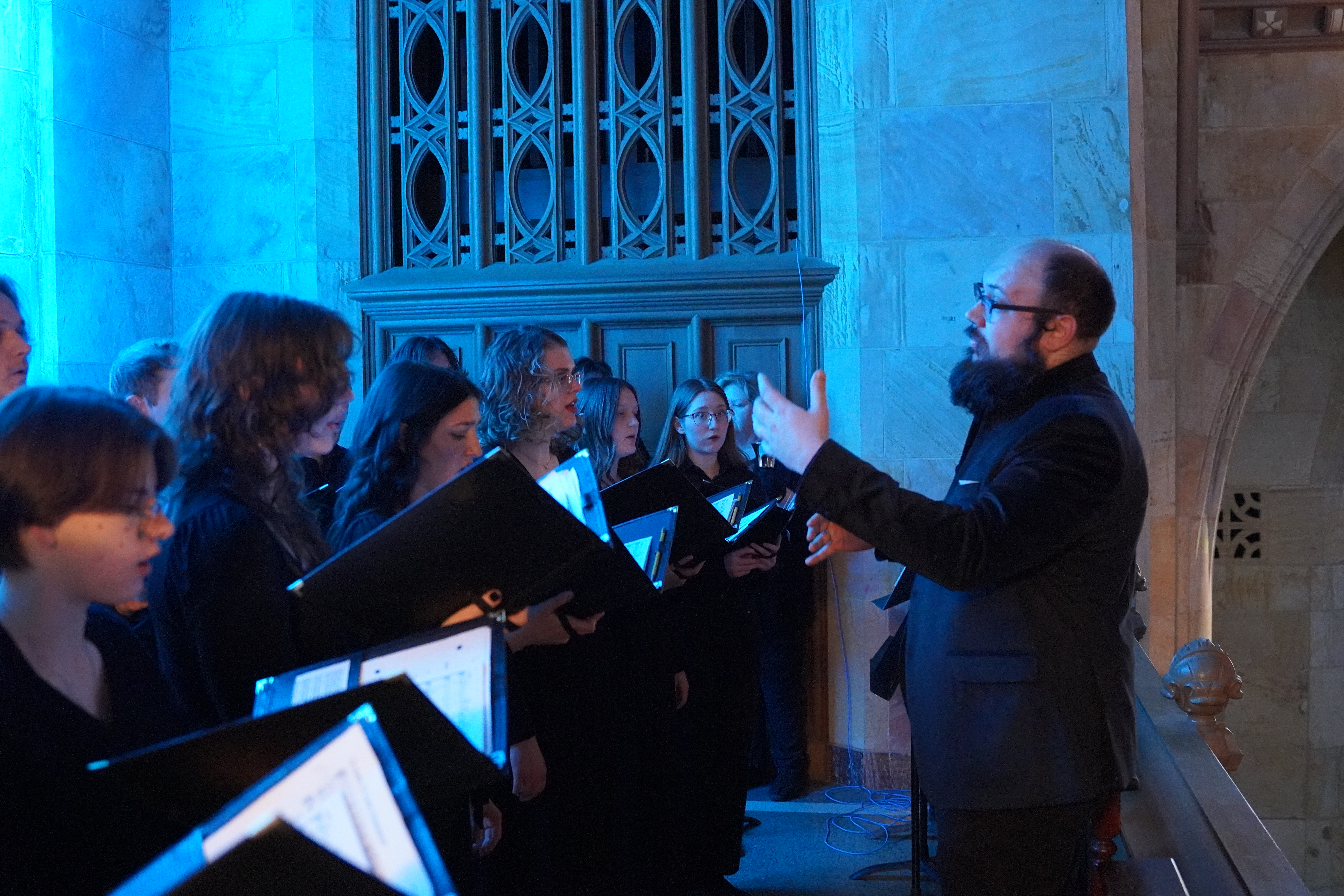 Dr. Thress conducts the Vespers Choir in the Mount Marty Chapel, Saturday, December 9